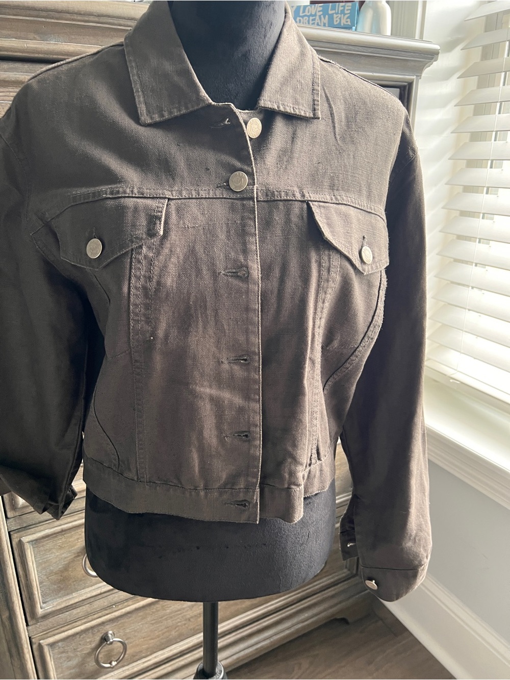 VTG Armani Jeans Made In Milan Cropped Trucker Jacket Dark Brown Women's Small